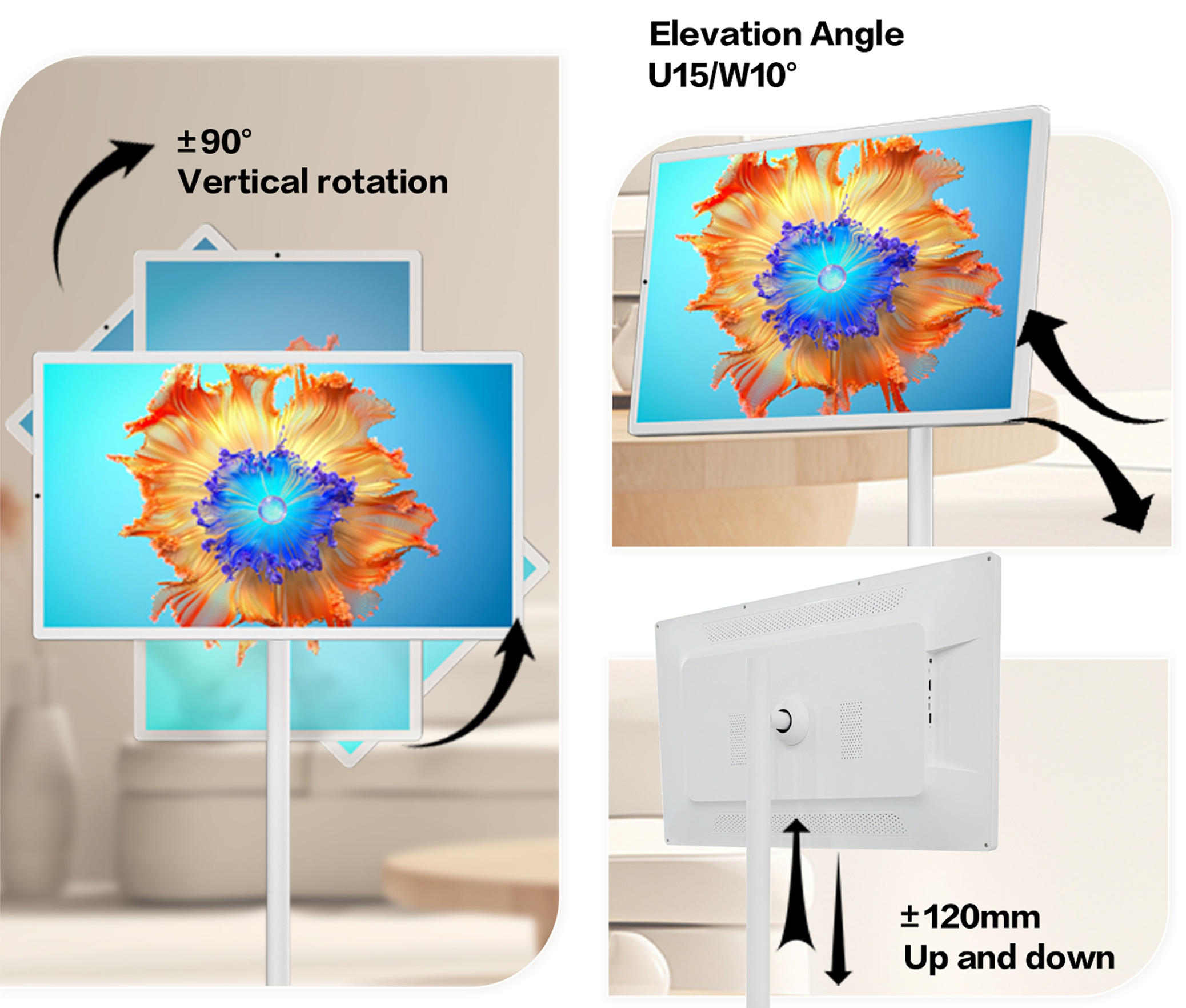 Rotation, tilt and height adjustment